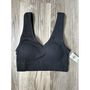 Women’s Aerie Superchill Seamless Padded Ribbed Black Voop Bralette Size XS